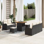Ensemble de Sofa de Jardin vidaXL 8 pièces avec coussins noir poly rattan acacia
