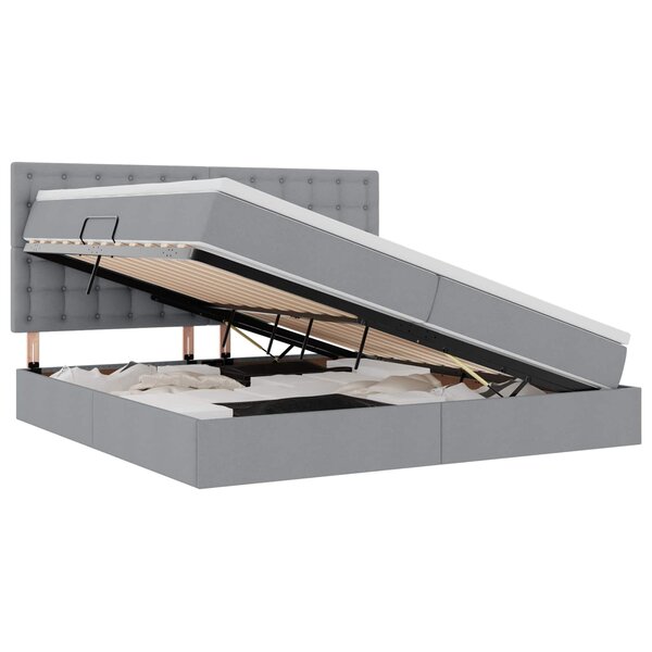 vidaXL Lit de rangement LED avec matelas Gris clair 200 x 200 cm Tissu
