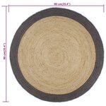 vidaXL Tapis fait à la main Jute avec bord gris foncé 90 cm
