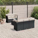 vidaXL Salon de jardin 7 Pièces avec coussins noir résine tressée