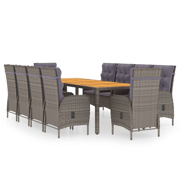 vidaXL Mobilier à dîner de jardin 11 Pièces Résine tressée Gris