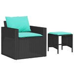 vidaXL Salon de jardin 4 Pièces avec coussins noir résine tressée
