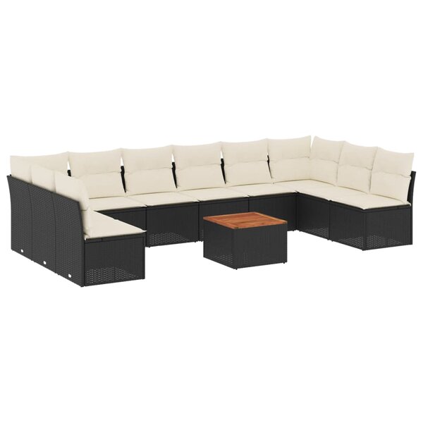 vidaXL Salon de jardin 11 Pièces avec coussins noir résine tressée