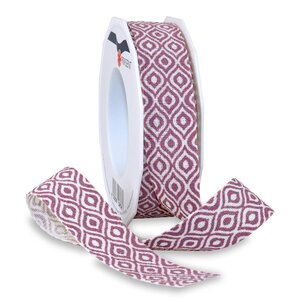 Ruban linière ethno 15-m-rouleau 25 mm rose/creme