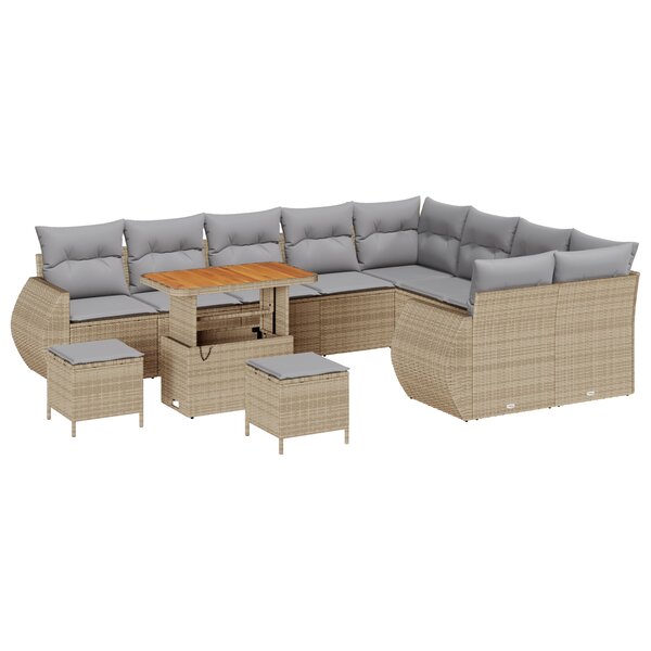 vidaXL Ensemble de canapés de jardin  12 pièces  avec coussins beiges en poly rotin et acacia.