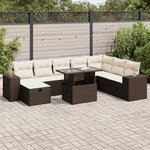 vidaXL Salon de jardin avec coussins 9 Pièces marron résine tressée