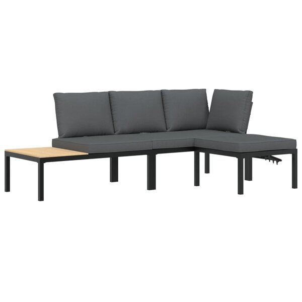 vidaXL Salon de jardin 3 Pièces avec coussins noir aluminium