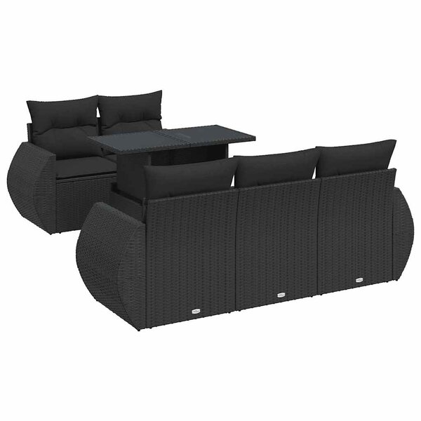 vidaXL Salon de jardin 6 Pièces avec coussins noir résine tressée