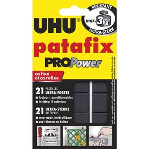 Patafix PROPower - Pastilles adhésives repositionnables ultra-fortes, intérieur et extérieur, anthracite (paquet 21 unités)