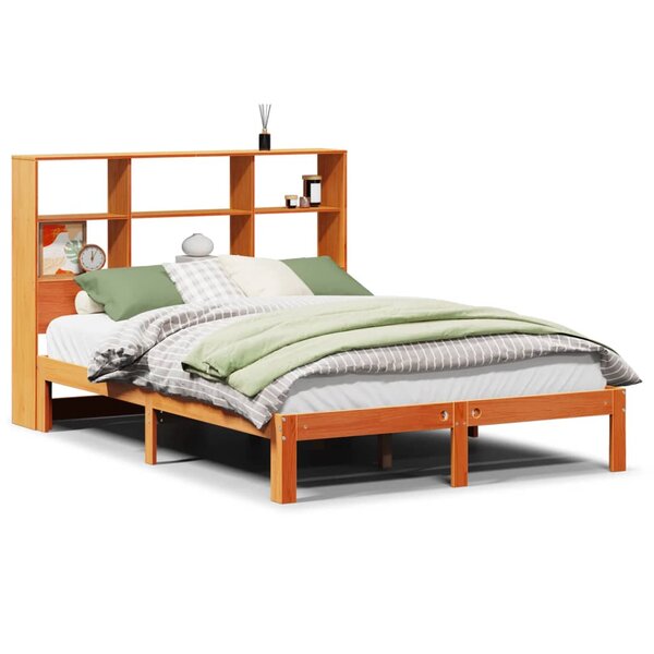 vidaXL Lit bibliothèque sans matelas cire marron 135x190 cm pin massif