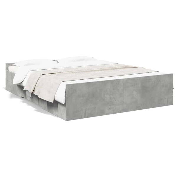 vidaXL Cadre de lit avec tiroirs sans matelas gris béton 140x200 cm