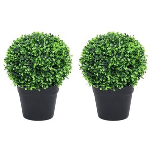 vidaXL Plantes de buis artificiel 2 Pièces avec pots Boule Vert 32 cm
