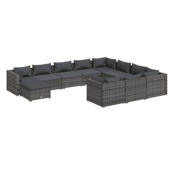 vidaXL Salon de jardin 11 Pièces avec coussins Résine tressée Gris