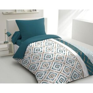 Parure de couette - 1 housse de couette 140 x 200 cm + 1 taie d'oreiller 63 x 63 cm - Bleu canard