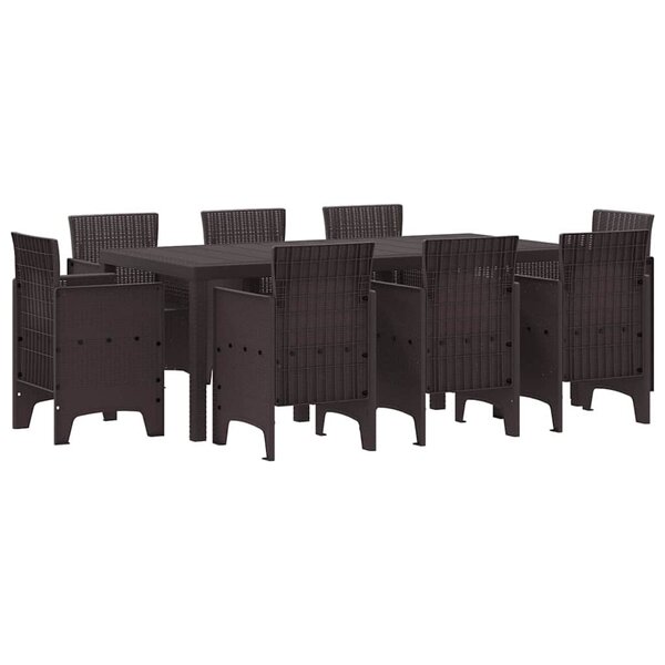 vidaXL Ensemble de salle à manger pour jardin 9 Pièces Marron Rattan Polt