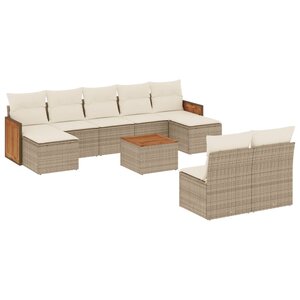 vidaXL Salon de jardin avec coussins 10 Pièces beige résine tressée