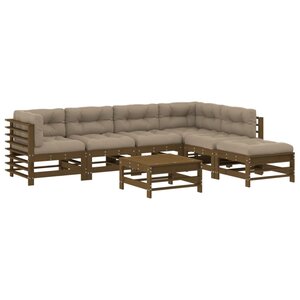 vidaXL Salon de jardin 7 Pièces avec coussins marron miel bois massif