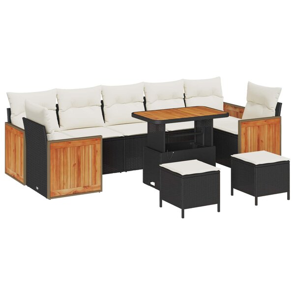 vidaXL Ensemble de canapé de jardin avec coussin 10 Pièces Noir et Crème