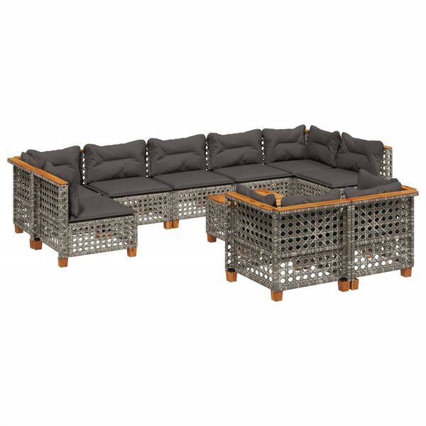 vidaXL Salon de jardin avec coussins 10 Pièces gris résine tressée