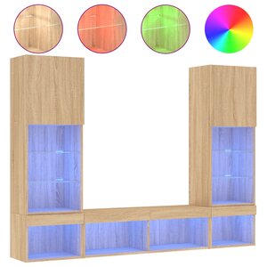 vidaXL Unités murales TV avec LED 5 Pièces chêne sonoma bois d'ingénierie