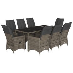 vidaXL Ensemble à manger de jardin 9 Pièces coussins gris résine tressée