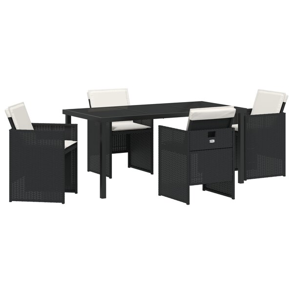 vidaXL Ensemble de salle à manger jardin 5 pièces avec coussins en poly rotin noir