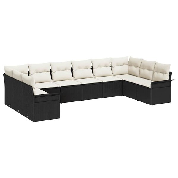 vidaXL Ensemble de canapé de jardin 10 Pièces Noir Poly rotin