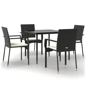 vidaXL Ensemble à manger de jardin coussins 5Pièces Noir Résine tressée