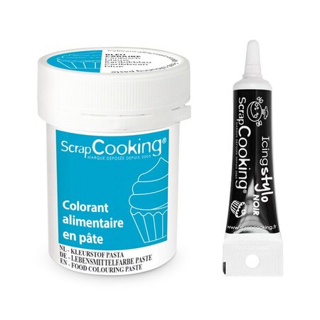 Colorant alimentaire en pâte 20 g Bleu Caraïbes + Stylo de glaçage noir
