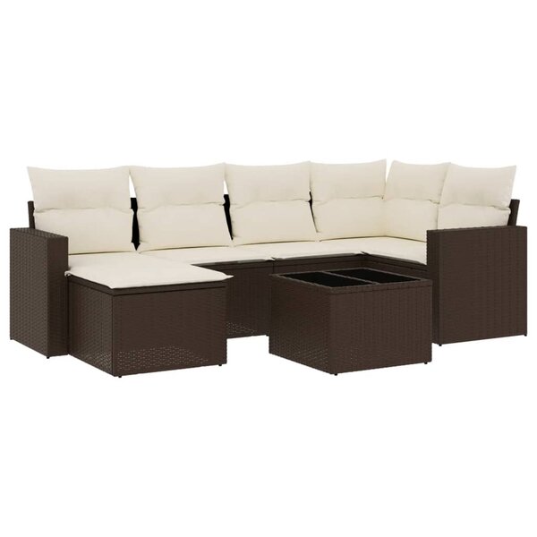 vidaXL Salon de jardin avec coussins 7 Pièces marron résine tressée