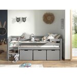 lit mi-hauteur gris + 3 tiroirs de rangement et tablette pende