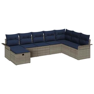 vidaXL Ensemble de canapé de jardin 8 Pièces Gris et marine polyrotin
