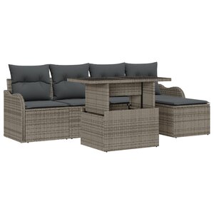 Set de canapé de jardin 6 pièces vidaXL avec coussins gris en rotin synthétique