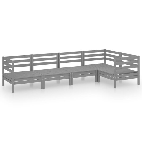 vidaXL Salon de jardin 5 Pièces Bois de pin massif Gris