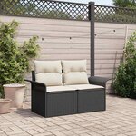 vidaXL Sofa de jardin 2 places avec coussins en poly rattan noir