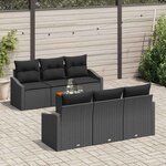 vidaXL Ensemble de canapé de jardin avec coussin 7 Pièces Noir Poly rotin