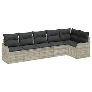 vidaXL Ensemble de canapé de jardin 6 Pièces Gris clair Poly rotin