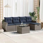 vidaXL Salon de jardin 6 Pièces avec coussins gris résine tressée