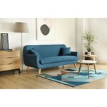 Lena bleu : Canapé scandinave 3 places bleu + 2 coussins