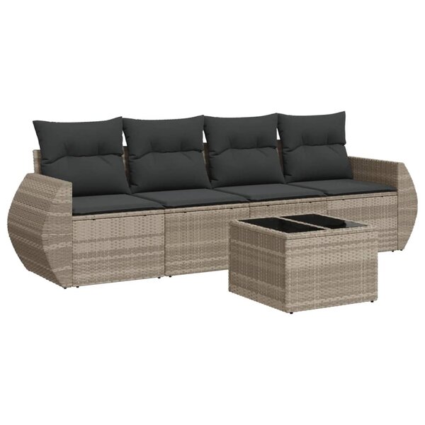 vidaXL Salon de jardin 5 Pièces avec coussins gris clair résine tressée
