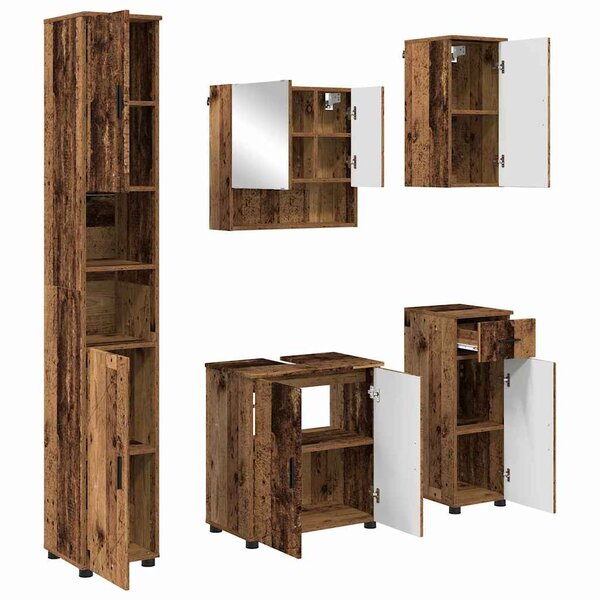 vidaXL Ensemble de mobilier de salle de bain 5 Pièces Bois Ancien
