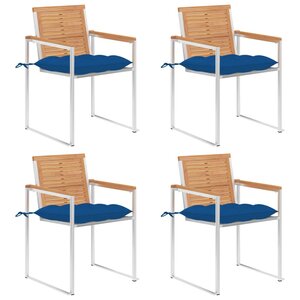vidaXL Chaises de jardin lot de 4 avec coussins Bois de teck massif