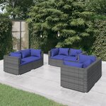 vidaXL Salon de jardin 6 Pièces avec coussins résine tressée gris