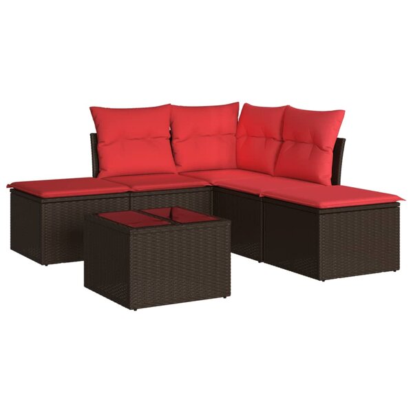 vidaXL Salon de jardin 6 Pièces avec coussins marron résine tressée