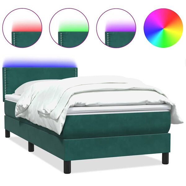 vidaXL Sommier à lattes de lit et matelas et LED vert foncé 90x210 cm velours