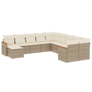 vidaXL Salon de jardin 11 Pièces avec coussins beige résine tressée