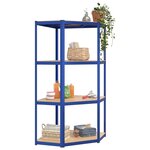 vidaXL Étagères à 4 niveaux 2 Pièces Bleu Acier et bois d'ingénierie