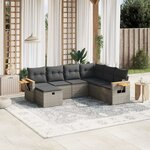 vidaXL Salon de jardin avec coussins 7 Pièces gris résine tressée