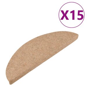 vidaXL Tapis d'escalier autocollants 15 Pièces 56x17x3 cm Beige