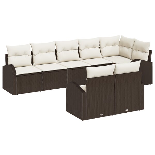 vidaXL Canapé de jardin 8 pièces avec coussins en poly rattan marron